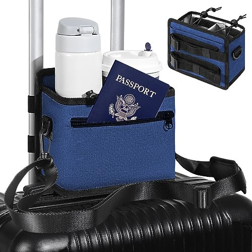 MoKo Gepäck Becherhalter, Koffer Getränkehalter mit Verstellbarer Trennwand & Schultergurt für Meisten Reisekoffer, wasserdichte Reisegepäck Flaschenhalter Tasche für Fliegen & Reisende, Indigo