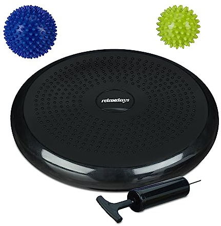 Relaxdays Cuscino Propriocettivo, 2 Palline Massaggianti, Ø 32 cm, fino a 140 kg, Balance Cushion con Nodini, Nero