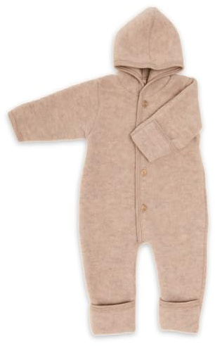 Engel Overall mit Kapuze, 100% Schurwolle Fleece, Natur, Gr. 50/56-86/92, 4 Farben (Sand melange, 62-68)