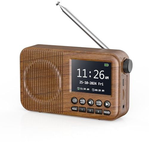 Arafuna DAB Radio, DAB Plus mit 2,4 Farbdisplay, FM Radio mit Bluetooth, Küchenradio mit 60 Voreinstellungen, wiederaufladbar, Dual Wecker, Schlaf-Timer, MicroSD/TF/AUX Anschluss