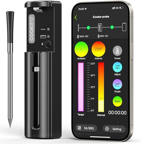 800FT Smart Wireless Meat Thermometer with 5.5mm Ultra-Thin Probe, Bluetooth 5.3 Digital Food Thermometer for Grill Kitchen BBQ Smoker Oven