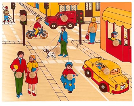 Italveneta didattica - 252 Puzzle Stradale in Legno Montessori – Gioco Educativo ad Incastro con Strade e Elementi Urbani, Sviluppa Logica e Orientamento, Regalo per Bambini 3-6 Anni