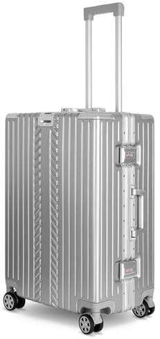 WINLIFE Hartschalen-Reisekoffer L-65cm | Großschalen-ABS-Trolley in Silber | TSA-Zahlenschloss | 4X 360°-Doppelspinnerrollen | Teleskopgriff | integrierter Becher- & Taschenhalter