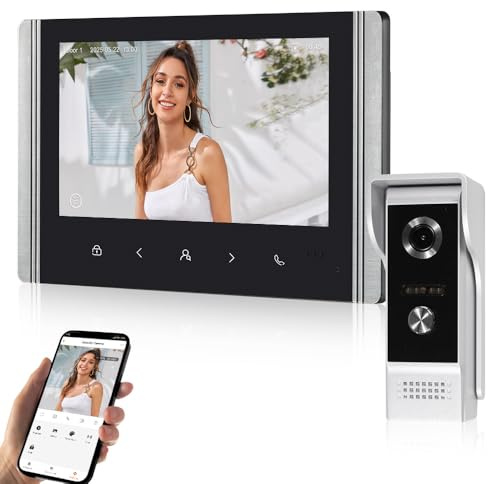 QttyElok Sistema di Videocitofono Campanello Wi-Fi Tuya Videocamera HD 1080P con Monitor, Schermo LCD IPS a Colori da 7 Pollici, Audio Bidirezionale, Registrazione, Sblocco Tramite APP