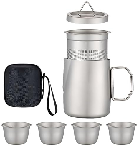 Service à thé | 4 pièces avec infuseur à thé | Tasses de 50 ml pour la maison, les déplacements, la randonnée, le camping
