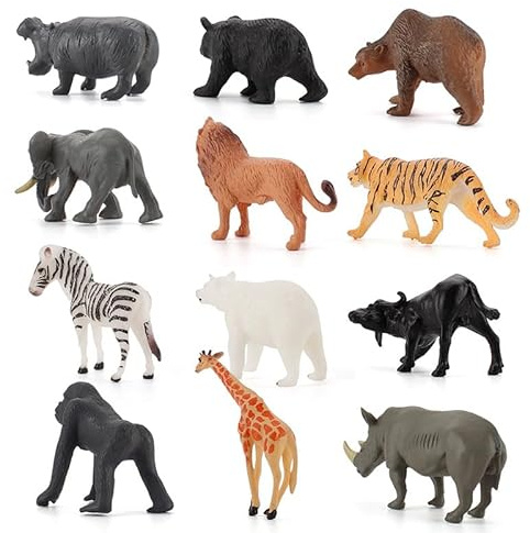 Generico 12 Pezzi Animali Figure Giungla - Zoo Giocattoli in Plastica per Bambini, Mini Figure Animali della Giungla per Bambini