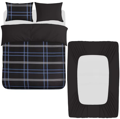 Pamposh 4 Pcs King Size Duvet Cover Sets with Matching Black King Size Fitted Sheets 40 cm Extra Deep Pocket - Premium Microfibre Reversible Quilt Cover Bedding Set For All Seasons