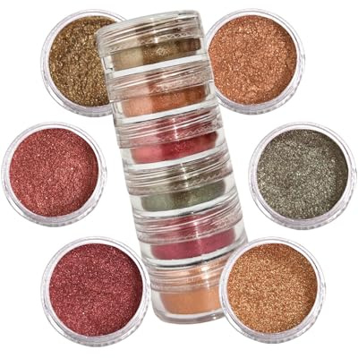 Luckymica Polvere di Mica – Set 6 Colori per Resina Epossidica, 6 Barattoli di Pigmento Portatili per DIY, Sapone, Candele, Nail Art e Hobby Creativi – Smoky Warm