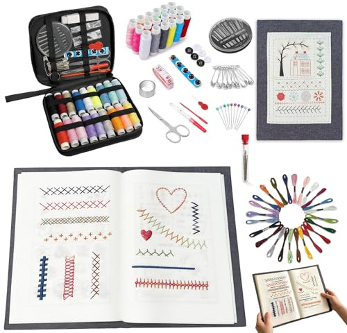 EVOCKAY 2026 Embroidery Stitch Book Kit - Versatile Sewing Box for Cross Stitch, Craft, and Punch Needle Projects - Perfect for Adults and Machine Embroidery Enthusiasts