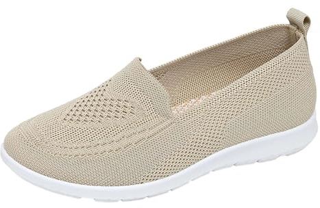 HAOLEI Women's Trainers, Ladies Trainers Slip On Walking Shoes Knit Mesh Loafer Flat Sneaker Summer Stretch Comfort Lightweight Breathable Wide Fit Sport Gym Walking Running Tennis Shoes