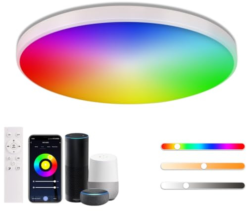 JBdusn Plafon LED Techo RGB+CCT 24W Ø30 cm, Lámpara de techo LED con control remoto y control de APP con Alexa y Google Home, Luz Panel 2700K-6500K, Luz Inteligente para Dormitorio, Salon, Cocina