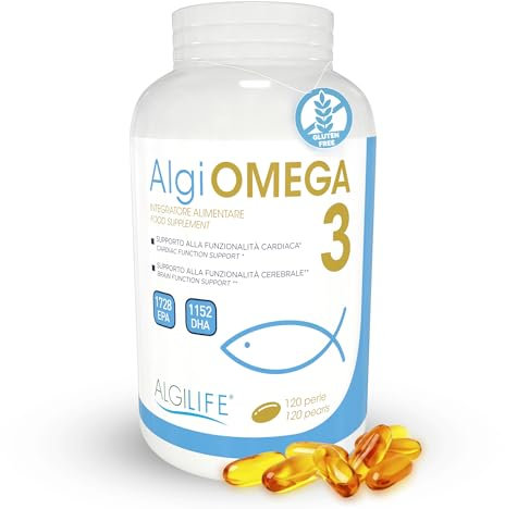 Omega-3 ALGILIFE (120 Perle, scorta 1-4 mesi), Omega 3 per cani e persone, Omega3 1200mg, Olio di Pesce Omega 3 Capsule, 432 EPA e 288 DHA con Vitamina E 5mg, Omega 3 Ifos