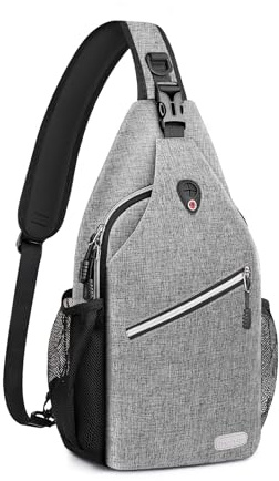 MOSISO Sling Backpack, Multipurpose Crossbody Shoulder Bag Travel Hiking Daypack, Gray, Medium