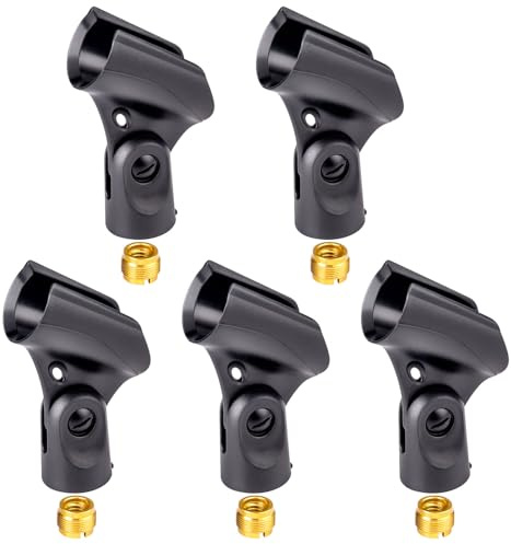 5 Pack Mic Clips For Stand, Universal Microphone Clip Holder With Adapters