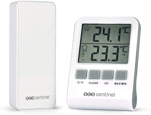 SCS Sentinel - HCN0066 - Digital termometer med trådlös utomhussensor - trådlös termometer - utomhustermometer - väderinstrument - DigiThermo Inomhus/utomhus
