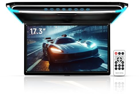 17.3 Inch Car Overhead Flip Down Monitor Screen Capable of displaying 1080P Videos high Definition Digital TFT Wide Screen Comes with HDMI IR FM USB and SD Capabilities