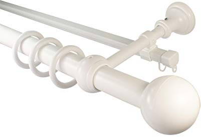 iso-design Gardinenstangen weiß 2-läufig mit U-Storelauf aus Metall und Kunststoff mit 28 mm Durchmesser Endstück Kugel, 120 cm