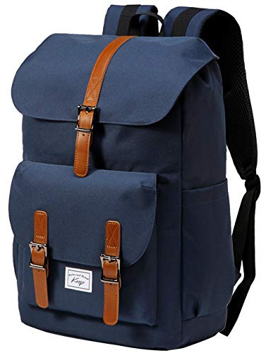 Kasgo Schulrucksack Teenager, Großer 15,6 Zoll Laptop Rucksack Schule Jungen Mädchen Vintage Wasserabweisend Arbeitsrucksack Herren Damen Casual Backpack für Business Hochschule Reisen 19L Blau