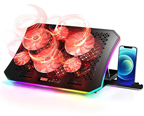 2022 Upgrade Laptop Cooling Pad, KeiBn RGB Lights Laptop Cooler 6 Fans for 15.6-17.3 Inch Laptops, 7 Height Stands, 10 Modes Light, 2 USB Ports, Desk or Lap Use (A8/Red)