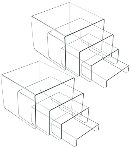 MerryNine Lot de 8 rehausseurs en acrylique transparent à 4 niveaux, support multifonction en acrylique transparent pour cupcakes, cosmétiques, objets de collection (Carré)