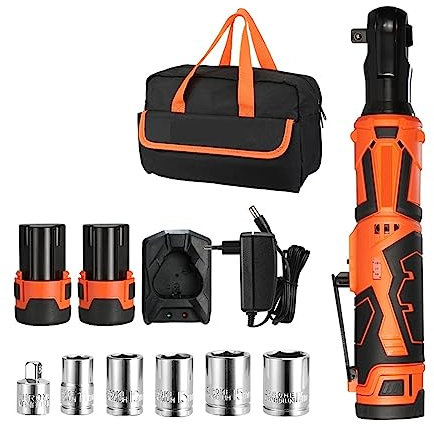 OSBELE 12V 3/8quot; Set di Chiavi a cricchetto elettriche a Batteria 55NM Kit a cricchetto a Batteria Trapano ad Angolo for rimozione Vite Dado Strumento di Riparazione Auto(V126040A-2 Batteries)
