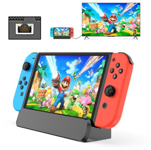 RREAKA 6 in 1 Switch Dock for Nintendo Switch OLED TV Adapter Switch Docking Station with HDMI 1000 Mbit RJ45 Ethernet LAN 3 USB 2.0 Port Type C Charging USB C Connectors Travel Base Portable Stand