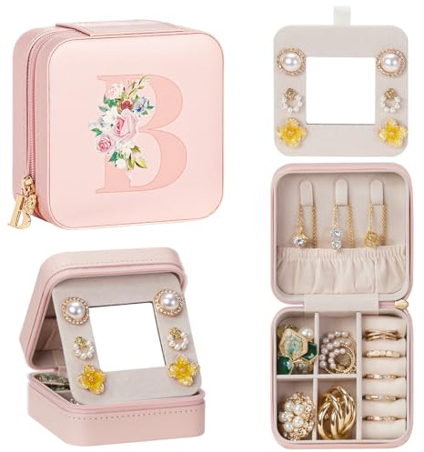 Enthralite Travel Jewellery Box for Girls: Traveling Jewellery Case Gift for Women - Mini Organiser for Necklaces Earrings Pink B