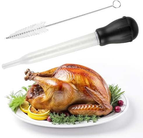 Bremorou Siringa per arrosti, siringa per arrosti, con Spazzola per la Pulizia, siringa per arrosti, Tacchino, per Cucinare, arrosto, Carne di Maiale, Barbecue, 26,5 cm