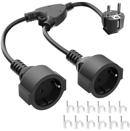 Regletas Enchufes Doble para Toma, Doble Enchufes Múltiples con Cable Prolongador, 3680W Ladron Enchufes Plano de Pared con 2 Tomas, Enchufe Adaptador Compatible con Hogar, Oficina, Cocina