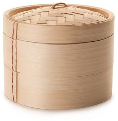 IBILI - Vaporera Bamboo 26 Cm, 2 Cestas de bambu superpuestas + tapa