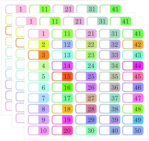 1 till 50 siffror indexetiketter flerfärgade alfabet flikar A-Z flikdelare klistermärken för 3 ringpärmar – anteckningsbok klassificera filer innehåll sida adressbok mapp 250-pack