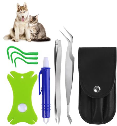 NIEEKRUN Zeckenzange für Hunde, Zeckenzange 7 In 1 Set Mit, Zeckenkarte mit Lupe Zeckenhaken Set, für Menschen, Katzen und Verschiedene Haustiere