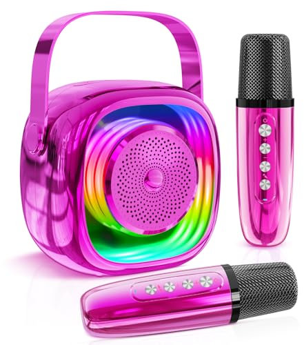 JYPS Karaoke Maschine Kinder mit 2 Karaoke Mikrofon, Mini Karaoke Maschine mit 6 Stimmeneffekten & LED, Bluetooth MusikLautsprecher Spielzeug Geschenke für Mädchen & Jungen 3-12 Jahre(Rosa)