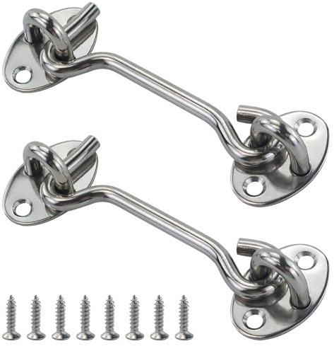 LWMLWM 2 Peças Gancho de Janela, Abertas Gancho de Cabine de Aço Inoxidável, Fechadura de Gancho de Porta Com Parafusos Para Janelas Portas Olho Porta Trava (100 mm)