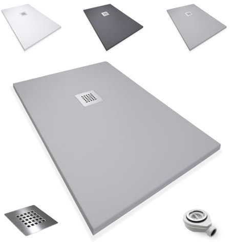 Platos de Ducha Antideslizantes de Resina, Antibacterianos, Resistentes al Calor y Rayados, Nula Absorción de Agua, Blanco, Negro y Beige (Ral 7030 CEMENTO, 70 x 100)