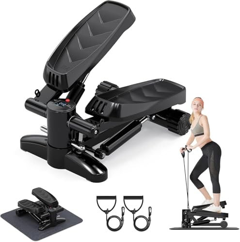 Mini Stepper für Zuhause Mit LCD-Monitor - 150kg Belastbar, Leise Up-Down Swing Stepper Mit Power Ropes für Gesäß- und Kardiotraining, Heim-Fitness-Übung