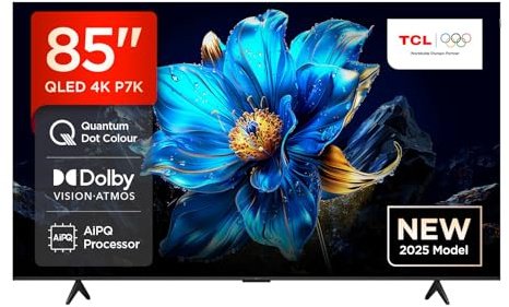 TCL 85P7K-UK 85 QLED 4K Ultra HD HDR Google TV (Google Assistant, Freeview Play, Dolby Atmos, Dolby Vision, HDR10+, 120Hz Game Accelerator, Motion Clarity，2025 Model)
