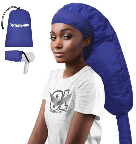 TEPENAR Accessorio per asciugacapelli: extra large con cappuccio, regolabile, morbido, facile da usare, per capelli ricci naturali, asciugatura rapida, blu scuro