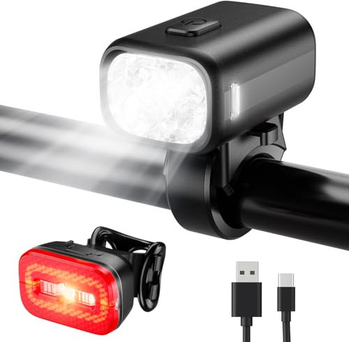 KCCYB Fahrradlicht Set，StVZO Zugelassen Vorne und Rücklicht,IPX5 Wasserdicht Fahrradlichter mit intelligentem Bremslicht,Wiederaufladbares Fahrradlampe für Nachtfahrten