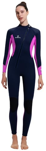 Damen Neoprenanzug Ganzkörper 3/2mm Neoprenanzug Vorderer Reißverschluss Voll Tauchanzüge Ultra-Stretch Langarm Neopren-Nassanzug zum Tauchen Surfen Schnorcheln 2XL Größe Schwarz Pink