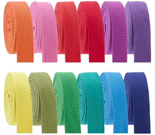 PH PandaHall Correas de algodón de 33 m, 12 colores, cinta de costura de 20 mm de ancho, asas de bolsa coloridas, correa de cinturón para bolsas de mano, correa de bolso, costura, manualidades