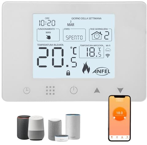 CRONOTERMOSTATO WIFI PROGRAMMABILE SMARTPHONE APP ALEXA TERMOSTATO CALDAIA DA PARETE O BOX 503 DISPLAY IN ITALIANO ALIMENTAZIONE 90-240 Vac DOPPIA FUNZIONE RISCALDAMENTO/CONDIZIONAMENTO
