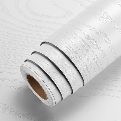 LaCheery Efecto Madera Papel Adhesivo para Forrar Muebles Blanco 60cm x 400cm Vinilo PVC Adhesivo para Muebles de Cocina Encimera Papel Vinilico Cocina Lavable Decoración para Dormitorio Oficina