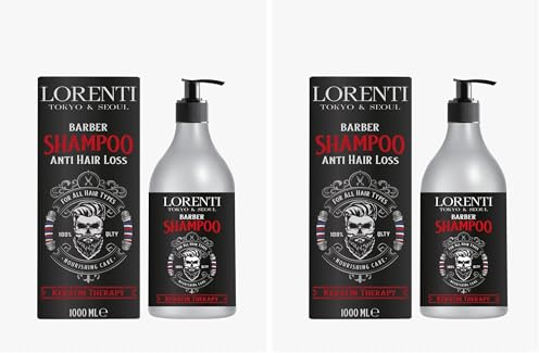 LORENTI TOKYO & SEOUL Barber Anti-Hairloss Shampoo Men 1000ml | Anti-Haarverlust Shampoo | Effektiv gegen Haarausfall | Stärkend, Regenerierend, Wachstumsfördernd | Shampoo für Männer (Packung mit 2)