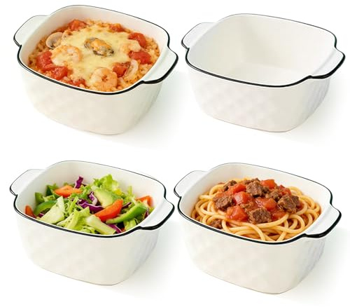Set di 4 pirofile in ceramica, 400 ml, piccole pirofile, 14,3 x 11 x 5,3 cm, pirofila quadrati con manici, impilabili in ceramica per friggitrice ad aria calda, forno e microonde sicuri (stile 2)