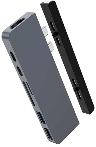 HyperDrive USB C Hub, Best Mac Type-C Dual Hub Adapter for MacBook Pro Air 2020 2019 13 15 16 & iPad Pro, USB-C Devices, 7in2: USBC PD 100W 40Gbps, 4K HDMI, microSD/SD Card Reader, 2xUSB 3.1 Sanho