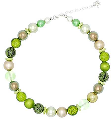 Feliss Handmade: Ketten aus Perlen, Halskette Damen. Statement Kette 45 cm lang in Boho Style. Choker Halsband, aesthetic Necklace Schmuck. Beads Perlenkette für Frauen in grün mit Glasperlen
