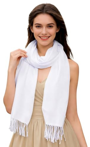 DiaryLook White Pashmina Shawls and Wraps for Women Scarf Winter Warm Soft Scarves for Women UK Wedding Bridesmaids Gifts