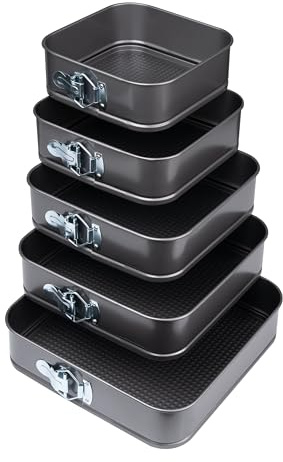Crystals Set of 5 Round/Rectangle Cake Tins for Baking, Springform with Removable Bottoms, Superior Double Coated Non-Stick, Baking Trays Ideal for Wedding, Birthday, and Anniversary Cakes (Rectangle)
