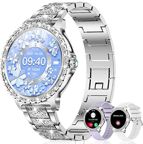 fitonyo Smartwatch Damen mit Telefonfunktion Diamond,1.32 Rund HD Smart Watch Damenuhr mit Anruffunktion,120+ Sportmodi Uhr für Damen IP68 Smart Watch für Android iOS,3 Bänder